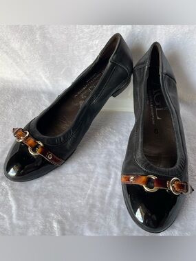 AGL Monika Ballet Flats 2-Tone Black Leather Tortoiseshell and Gold Hardware 6